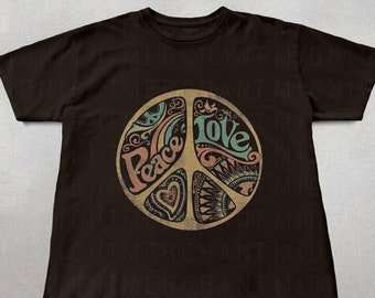 Peace and Love Shirt, Trendy shirts, Hippie Clothing, Cute illustration shirt, Cool Graphic tee, Retro tee, Hippie Gifts, Unisex tee