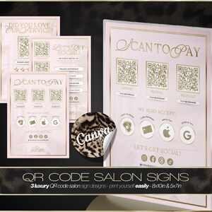 Cartel editable de Canva para escanear y pagar / Plantilla QR de pago para salones de belleza / Descarga instantánea