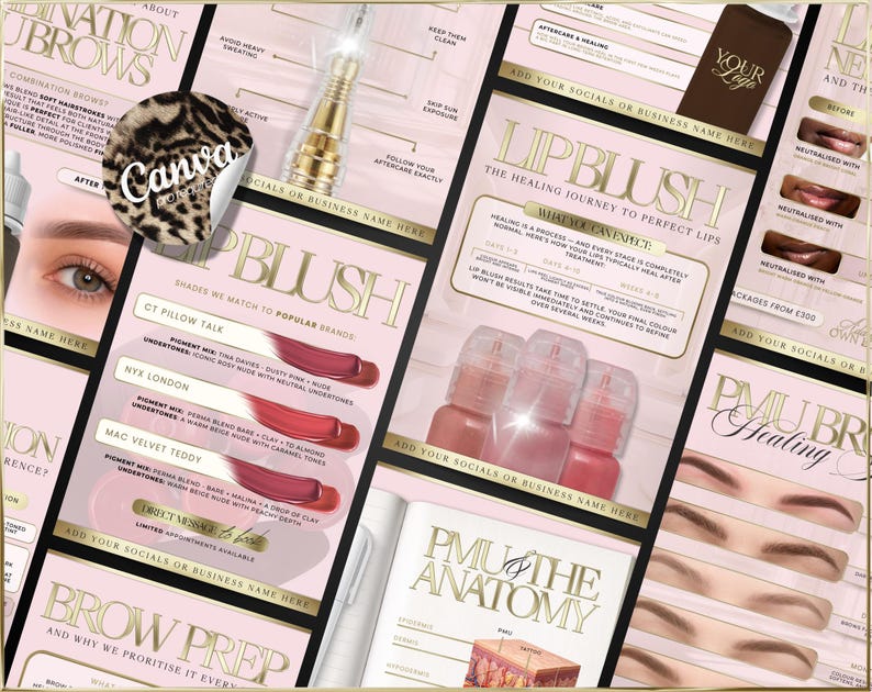 Lip Blush & PMU Brow Canva Templates Permanent Makeup Social Media