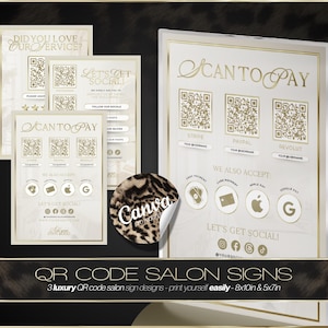 Editable Scan to Pay Canva Sign | Beauty Salon Payment QR Template | Instant Download