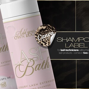 編集可能なまつげ用バスラベルテンプレート、Canvaステッカー（デジタルダウンロード）