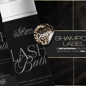 Modèle Canva d'étiquette de bain de cils modifiable | Sticker pour shampooing pour cils | Téléchargement instantané
