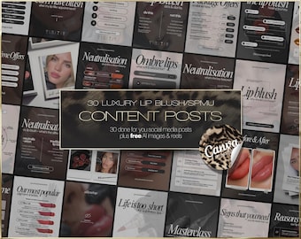 30 plantillas de redes sociales para maquillaje de labios y rubor (SPMU) – Canva Content Posts (Descarga digital)