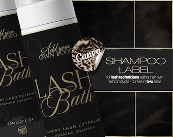 Editable Lash Bath Label Canva Template | Lash Shampoo Sticker Design | Instant Download