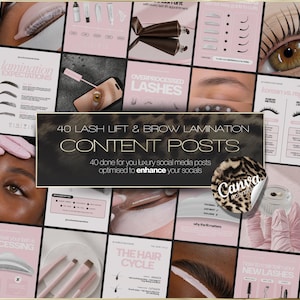 40 Pink Lash Lift and Brow Lamination Social Media Canva Templates | Girly Luxury Lash and Brow Tech Instagram Posts | Instant Download