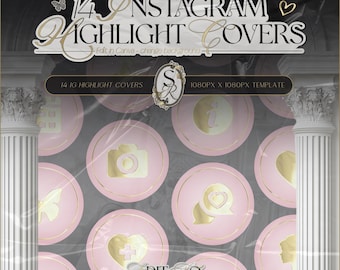 14 Gold Instagram Highlight covers, Canva Highlights, Beauty Canva Templates, Canva Templates, Pink and Gold Instagram Highlights