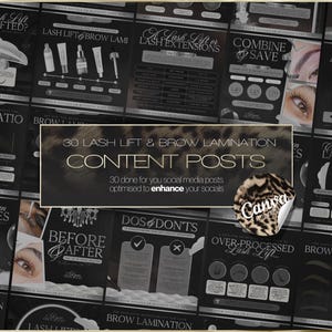30 Lash Lift & Brow Lamination Canva Templates | Beauty Salon Social Media Posts | Instant Download
