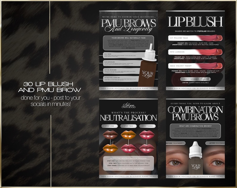 Lip Blush & PMU Brow Canva Templates Permanent Makeup Social Media