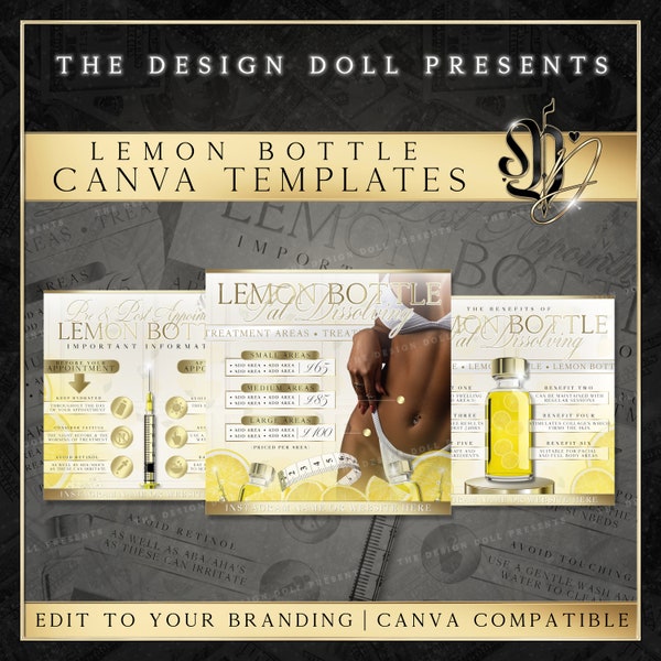 Lemon Bottle Canva Template, Beauty Salon Flyer, Fat Dissolving Canva Posts, DIY Canva Templates, Lemon Bottle Flyer