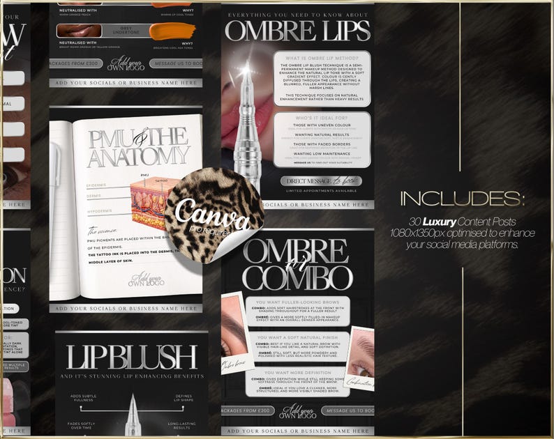 Lip Blush & PMU Brow Canva Templates Permanent Makeup Social Media