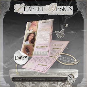 Ulotka A5 Beauty Salon Canva Template, Ulotka Lash, Fryzura, Salon, Makijaż, Paznokcie, Gotowe do wydruku ulotki, Dwustronna ulotka A5 Beauty Salon