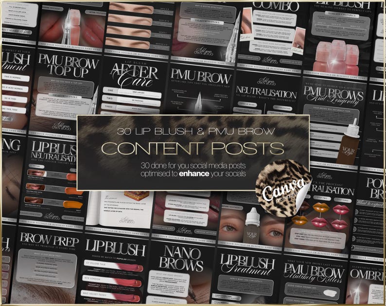 Lip Blush & PMU Brow Canva Templates Permanent Makeup Social Media