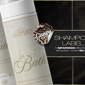 Modelo de etiqueta para banho de cílios editável, adesivo para shampoo (download digital)