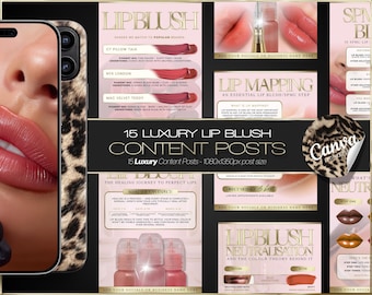 Lip Blush Canva Templates | Luxury SPMU Social Media Content Posts | Instant Download