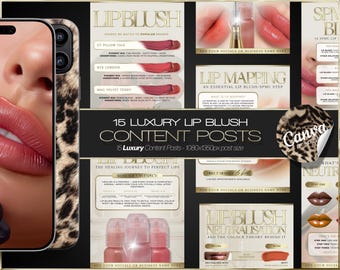 Lip Blush Canva Templates | Luxury SPMU Social Media Content Posts | Instant Download
