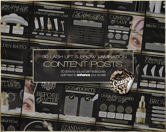 30 plantillas para redes sociales sobre lifting de pestañas y laminado de cejas (descarga digital)