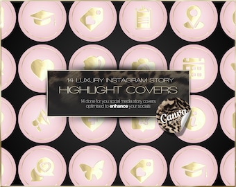 Pink & Gold Instagram Highlight Covers, Beauty Business Canva Templates