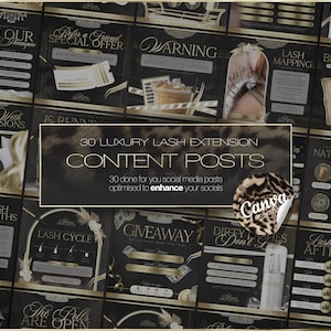 30 Lash Technician Social Media Canva Templates | Luxury Lash Artist Instagram Posts | Instant Download