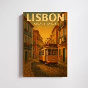 Lisbon Portugal Wall Art – Vintage Travel Poster, Tram 28 Print, Portuguese Cityscape Home Decor, Retro Digital Download