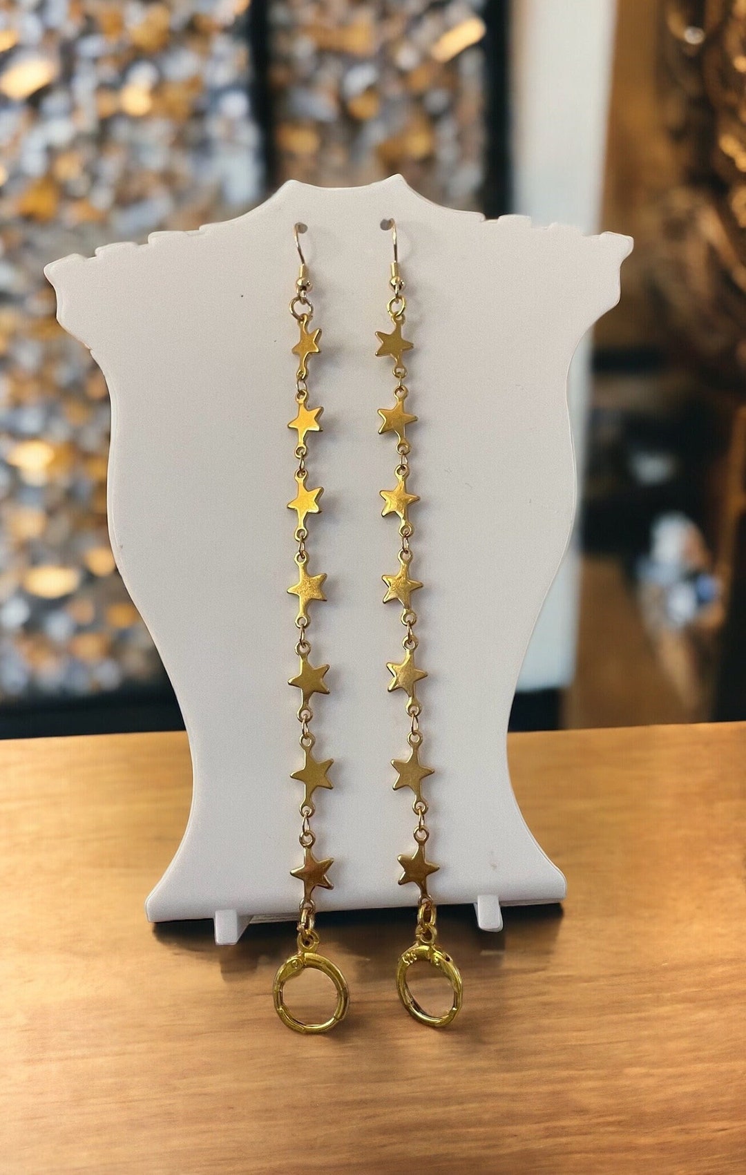 Gold Star Loop Earplug Anti Loss Chain Earrings Etsy