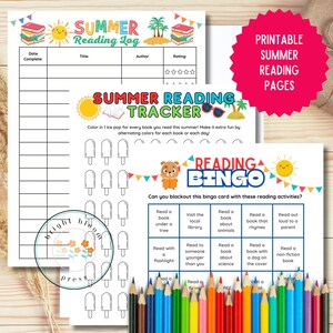 Summer Reading Pages Bundle Includes Themed Book Tracker, Printable Reading Log Pages, Reading Bingo Game Activity, Summer Reading for Kids