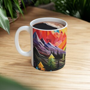 Colorful Coffee Mug Ceramic Microwave Safe bright rainbow scenery BPA free mug with handle