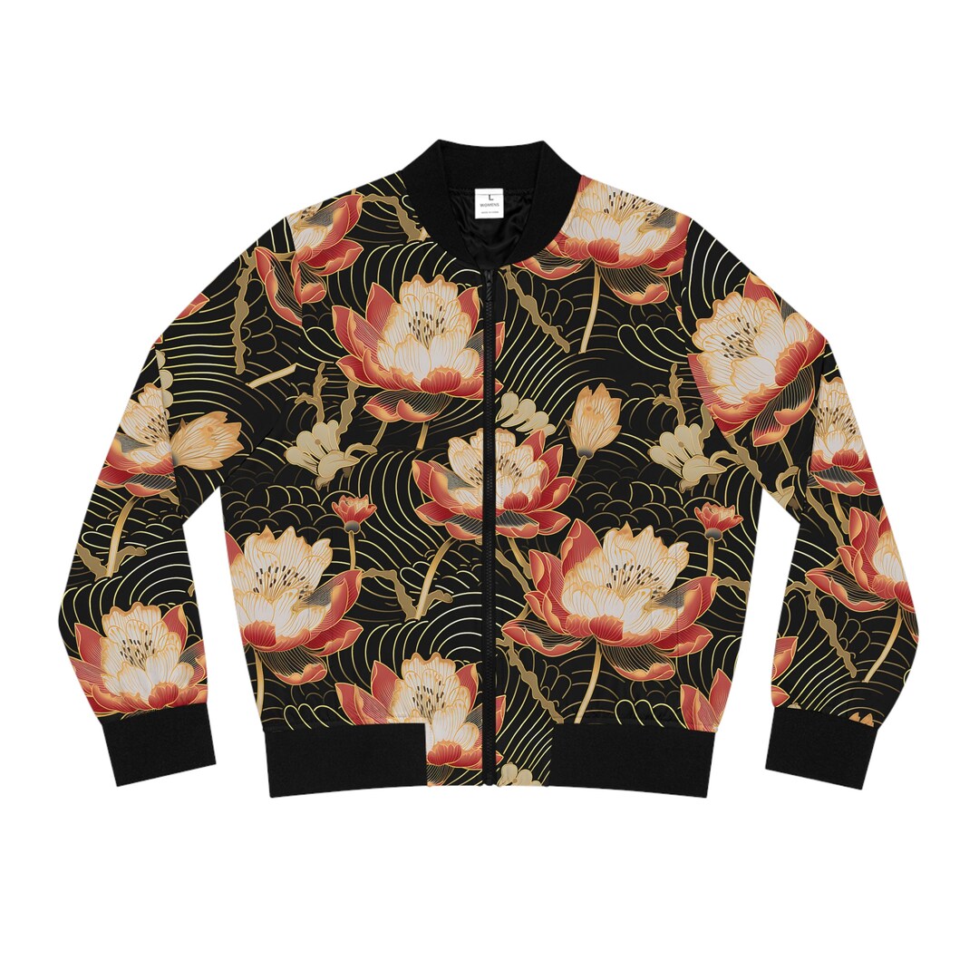 Black And White Rose Flower Women's Bomber Jacket