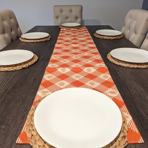 Höstlöpare – Vändbart lövverk och pläd, höstdekor, bordsdekoration för Thanksgiving, rustik löpare i lantlig stil, orange 13,5x72