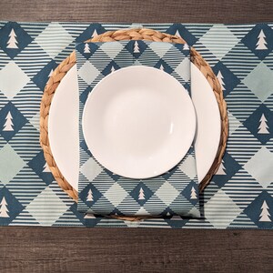 Christmas Cloth Napkins, Green Christmas Tree Plaid Napkin Set, 20x20, 6 Piece