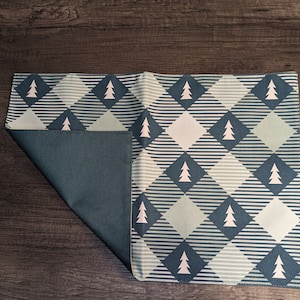 Christmas Placemats, Green Christmas Tree Plaid Reversible Placemats, 13x19, 6 Piece