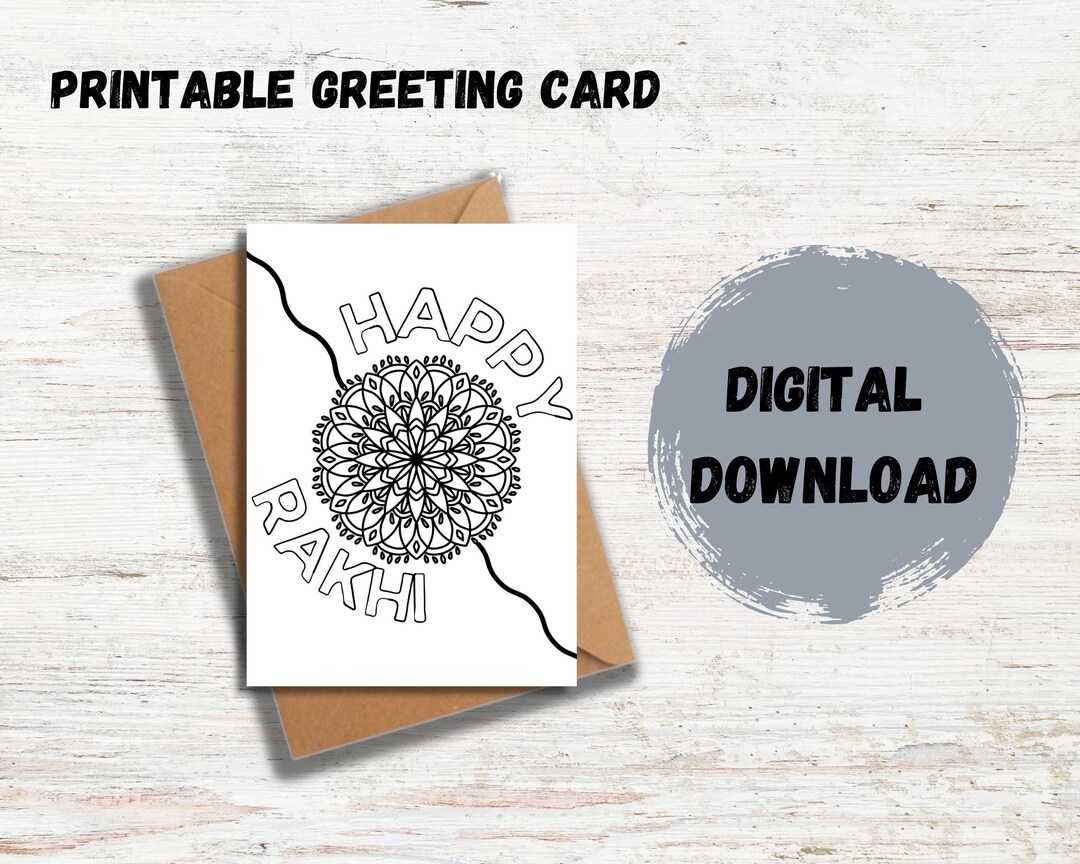 Coloring Rakhi Card Printable Rakhi Card for All Ages Happy - Etsy