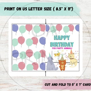 Cute Animal Printable Birthday Card, Happy Birthday Printable, Digital ...