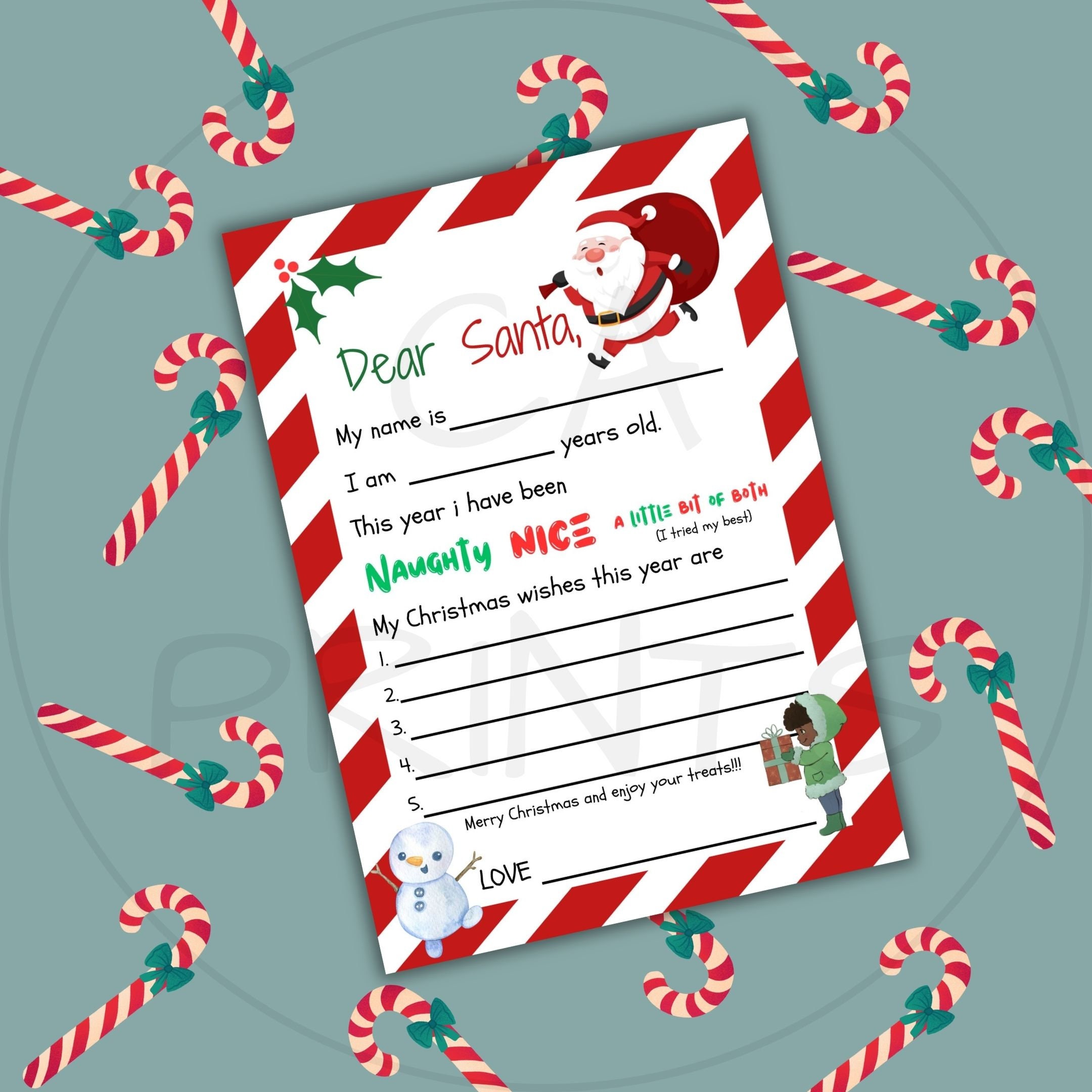Printable Kids Letter to Santa, Kids Christmas Wishlist, Kids Holiday