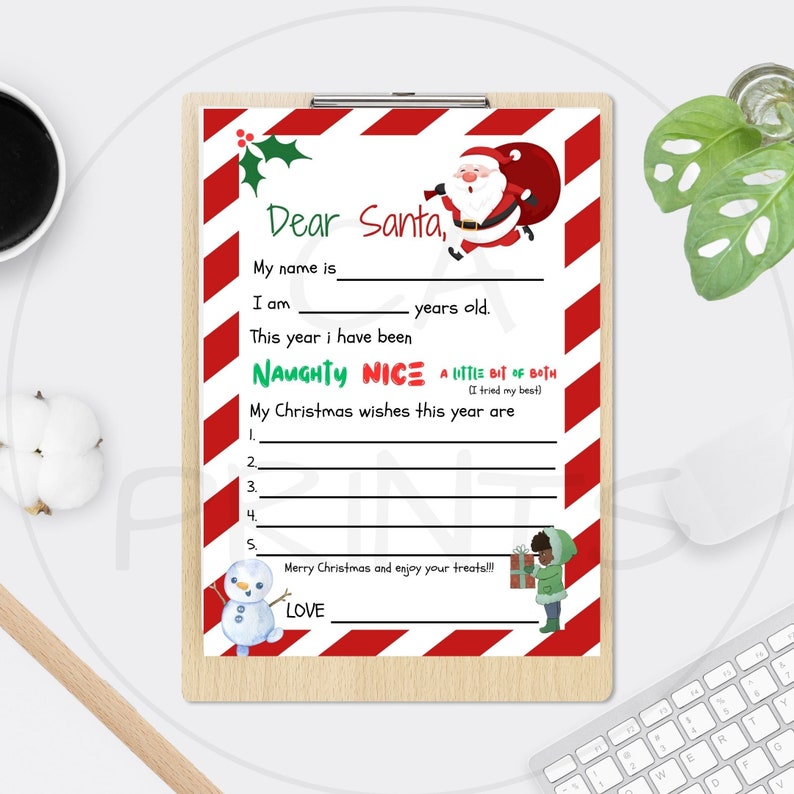 Printable Kids Letter to Santa, Kids Christmas Wishlist, Kids Holiday ...