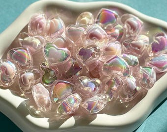 Light Purple AB Heart Beads, 13mm, Hole: 2.5mm, 20 pcs