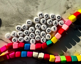 Hebrew Letter Beads, White Acrylic, Black Writing, Full Aleph-Bet, 5 Sets (135 pcs), 7x4mm Hole: 1mm