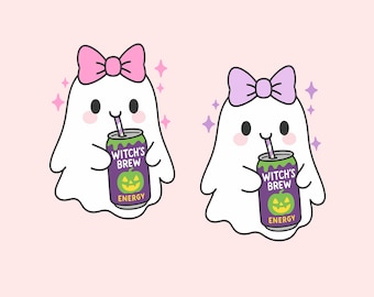 Kawaii Witch’s Brew Ghost Boo SVG PNG files, Ghost with Energy Drink Fall Png, Cute Bougie Ghost Svg, Ghosts Drink Png, Gift For Halloween.