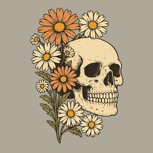 Retro Floral Skeleton Halloween Svg Png, Halloween Skull Floral Png, Spooky Fall Graphic Png, Preppy Halloween Png, Gift.
