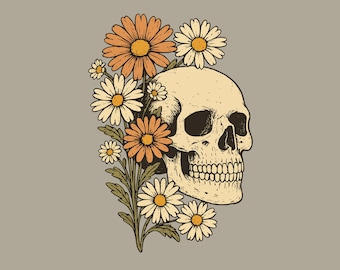 Retro Blumenskelett Halloween Schädel Png, Halloween Schädel Png, gruselige Herbst Grafik Png, Preppy Halloween Png, Geschenk.