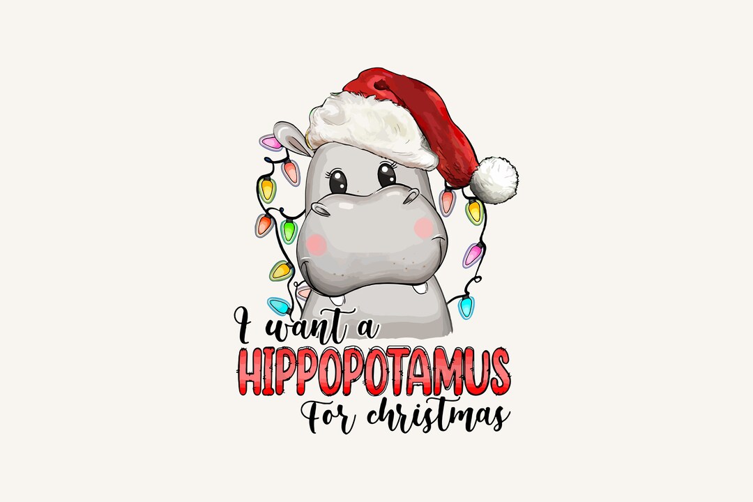 Quiero un hipopótamo para Navidad SVG PNG, luces navideñas de