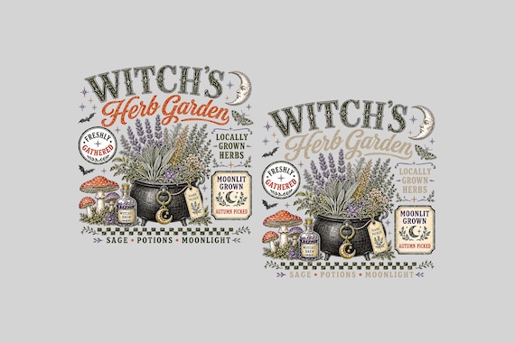 Retro Witch's Herb Garden PNG, Retro Witchy Botanical Png, Whimsy Witch Halloween Png,  Witch Garden PNG, Trendy Fall Plant Lover Gift.