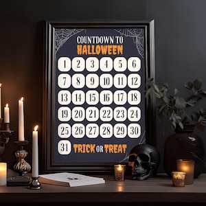 Halloween Countdown | Countdown to Halloween | Halloween Calendar | Gothic Calendar | PDF | Standard Print Sizes | Indoor Halloween Decor