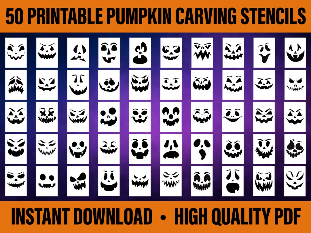 50 Printable Pumpkin Carving Stencils for Halloween Bundle