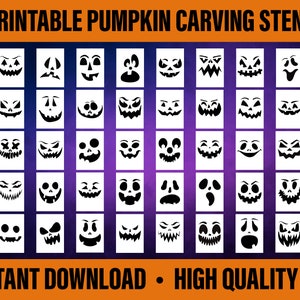50 Printable Pumpkin Carving Stencils for Halloween | Bundle of 50 | Pumpkin Faces, Cool Designs, Jack O Lanterns, Easy Carving Faces