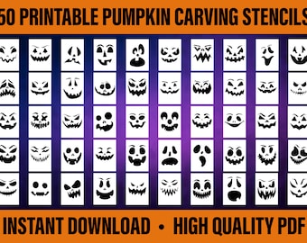 50 Classic Pumpkin Carving Stencils | Easy Jack O’Lantern Faces | Bundle (Digital PDF Download)