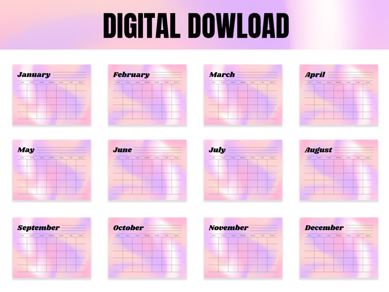Blank Printable Calendar Cute Calendar Horizontal Blank Etsy Blank Printable Calendar Cute Calendar Horizontal Blank Etsy