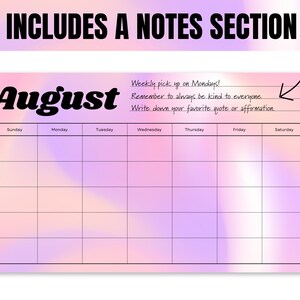 Blank Printable Calendar Cute Calendar Horizontal Printable Calendar ...