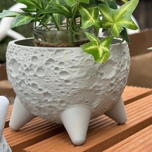 Moon Planter Pot with Lunar Surface 3D texture | Modern Celestial Space Decor