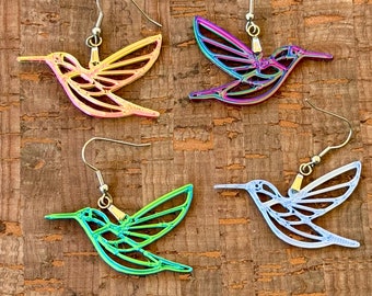 Shiny Hummingbird Earrings: Hand-Finished Bird Jewelry