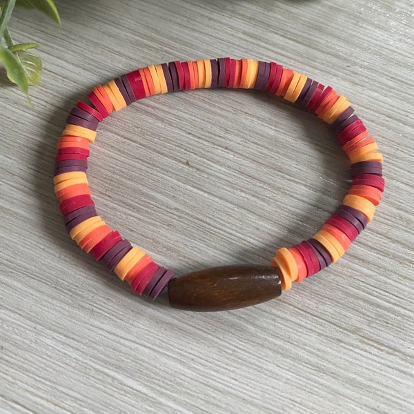 Fall color clay bead bracelet